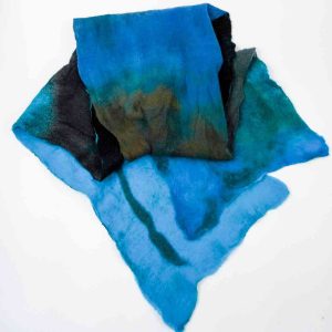 Blue Wool and Silk Felted Scarf