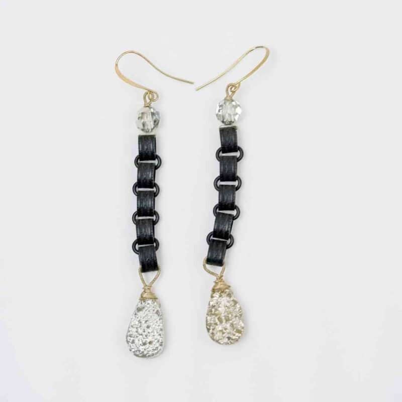 The Druzy Agate earrings lay flat on an off-white background.