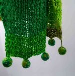 Green knitted scarf with pom poms (3)