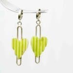 Terling Silver Corrugated Heart Earrings lime green (2)