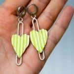 Terling Silver Corrugated Heart Earrings lime green (3)