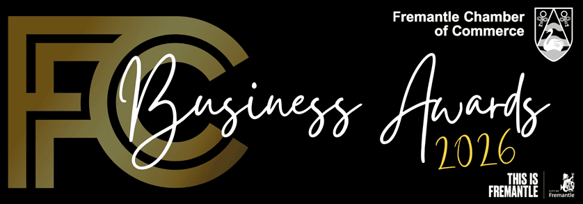 Banner for FC Business Awards in black and gold